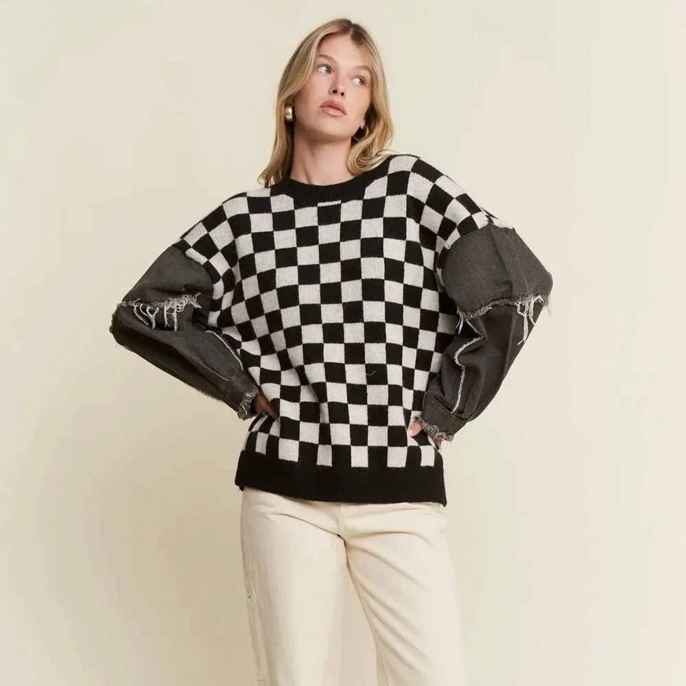 Check & Denim Sweater - Picture 3 of 6